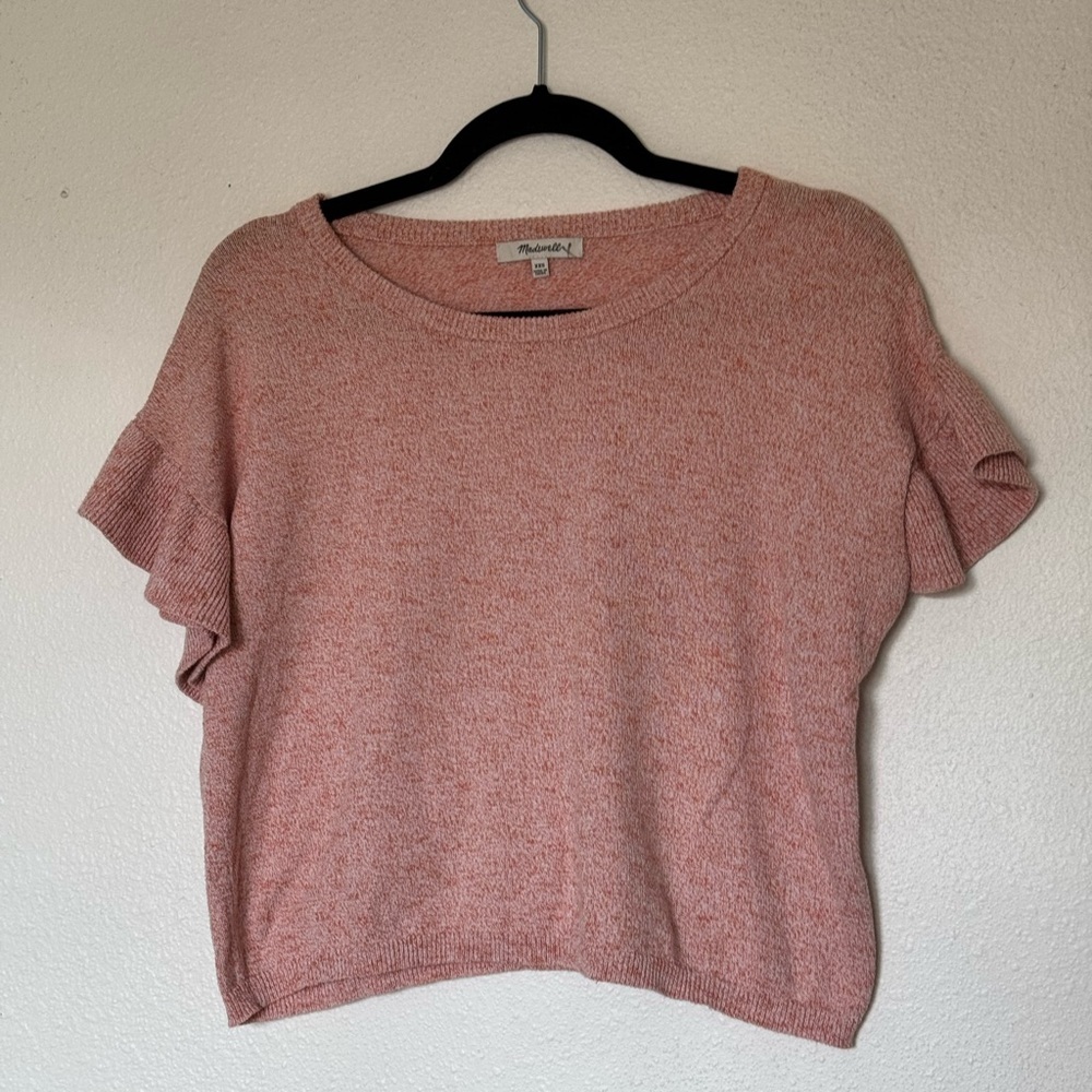 Madewell orange Ruffle Sleeve Knit Top XXS